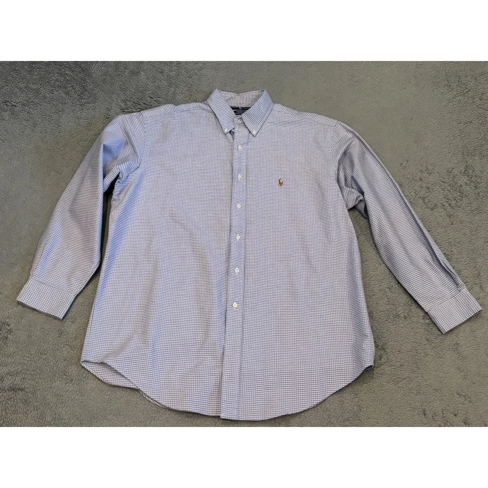 Vintage Polo Ralph Lauren Yarmouth Oxford Shirt Mens 16.5 Blue Plaid Flesh Pony